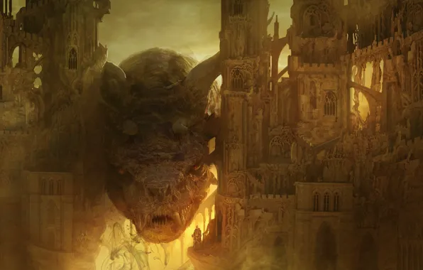 Замок, дракон, воин, чудовище, The Book of swords, Sons of dragons
