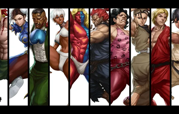 Elena, Alex, Akuma, Ken Masters, Ibuki, Chun-Li, capcom, Gill