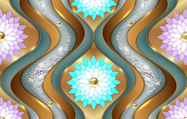 Waves, design, flowers, pattern, sparkle