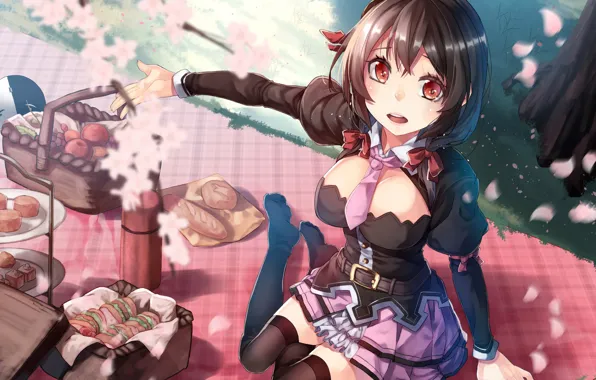 Girl, sexy, cleavage, blouse, boobs, anime, beautiful, red eyes