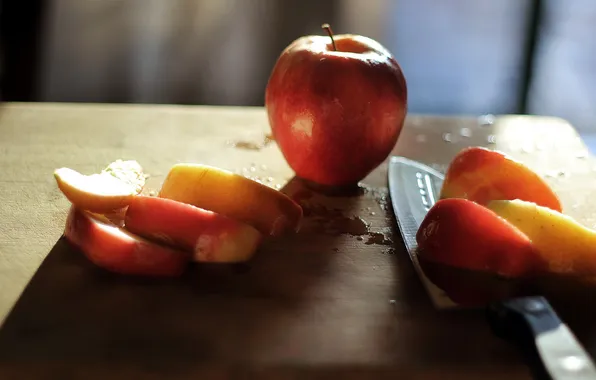 Макро, яблоки, еда, нож