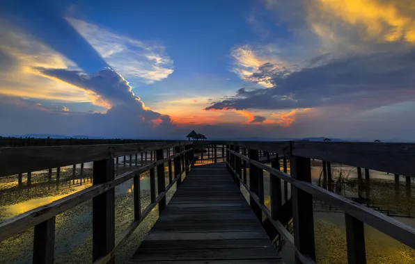 Пейзаж, закат, мост