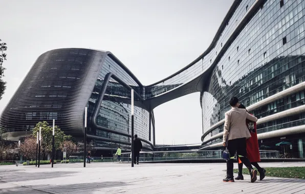 Город, люди, China, здания, дома, фонари, Китай, Shanghai