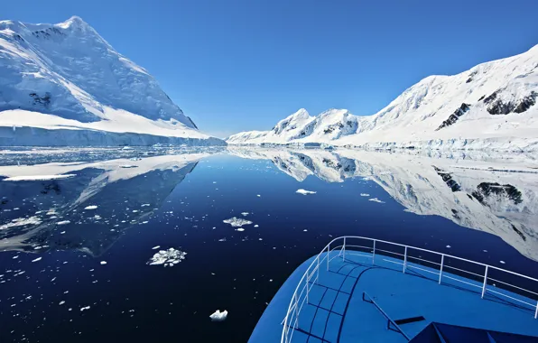 Картинка горы, океан, лодка, Антарктида, Antarctica