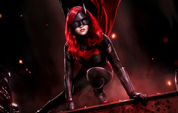 Картинка крыша, девушка, ночь, герой, Batwoman, Ruby Rose