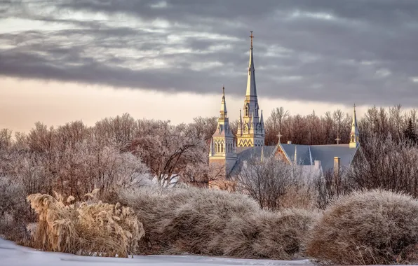 Картинка зима, природа, Church, Eglise de Grondines