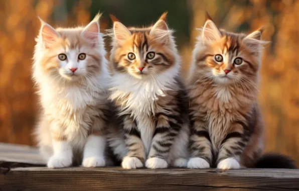 Осень, кошка, взгляд, свет, кошки, природа, поза, котенок