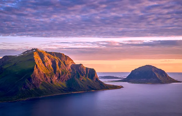 Sky, landscape, coast, nature, water, mountains, clouds, island