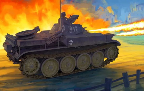 Германия, Огонь, лёгкий танк, PzKpfw II, Панцерваффе, Танкист, Огнемётный танк