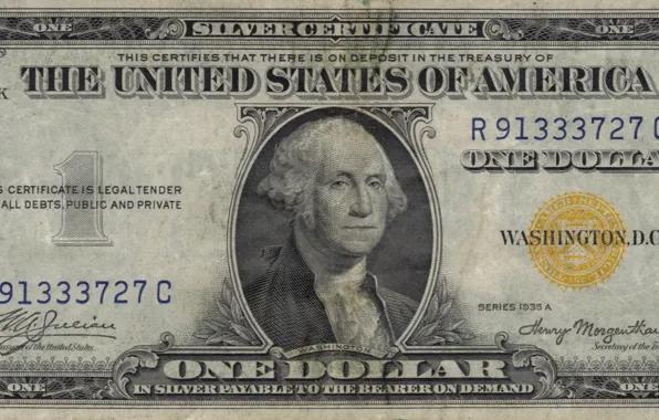 Картинка yellow, Dollar, Washington, series, united states, one, united, demand