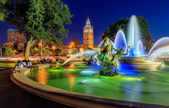 Картинка площадь, фонтан, Миссури, скульптура, Kansas City, Missouri, Канзас-Сити, Country Club Plaza