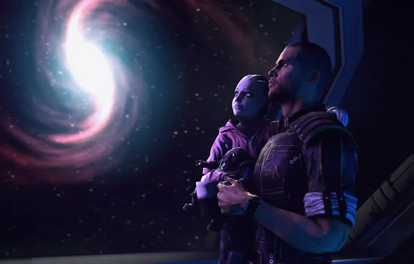Рендеринг, ребенок, mass effect, shepard, asari, commander shepard