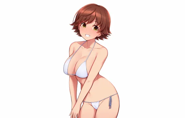 Girl, sexy, cleavage, green eyes, brown hair, boobs, sexy girl, anime