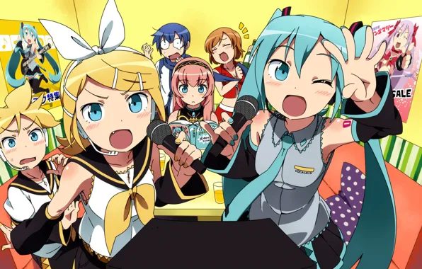 Музыка, друзья, Vocaloid, Вокалоид, Хатсуне Мику, пение, Кайто, Кагомине Лен