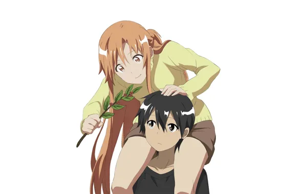 Аниме, арт, Веточка, двое, Sword Art Online, Асуна, Кирито