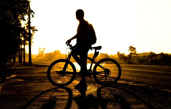 Картинка солнце, закат, велосипед, силуэт, мужчина, bike, sunset, man