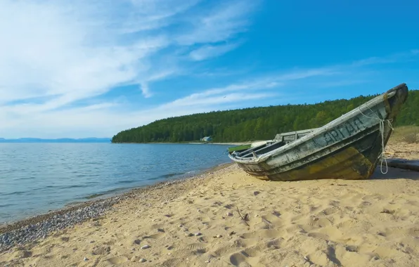 Картинка песок, берег, лодка