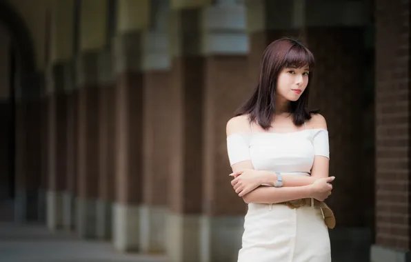 Девушка, поза, азиатка, боке