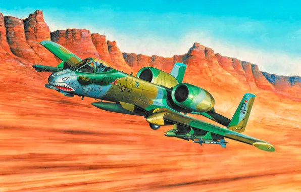 Картинка war, art, airplane, aviation, Fairchild Republic A-10 Thunderbolt II