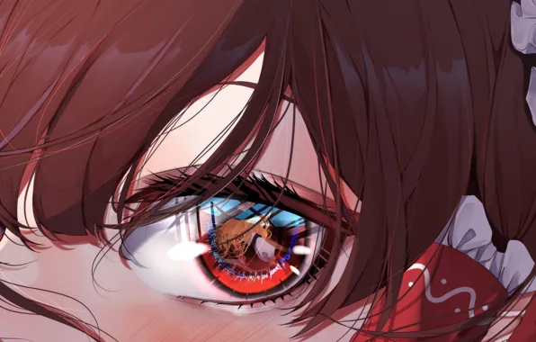 Девушка, глаз, отражение, Hakurei Reimu, Touhou Project