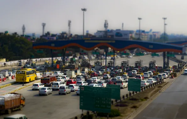Light, cars, booth, traffic lights, traffic jam, toll