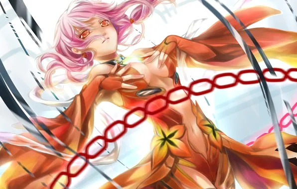 Девушка, абстракция, guilty crown, розовые волосы, yuzuriha inori
