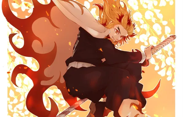 Цветы, арт, парень, Demon Slayer Kimetsu no Yaiba