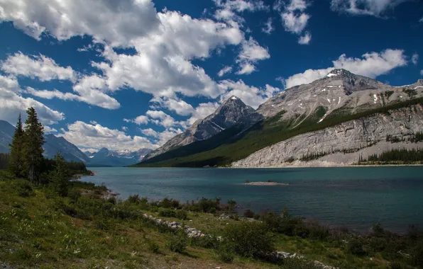 Картинка небо, облака, горы, природа, река, Канада