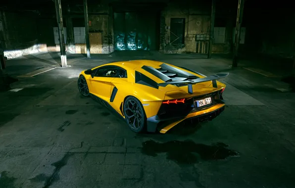 Желтый, Lamborghini, суперкар, автомобиль, задок, Aventador, ламборгини, Novitec