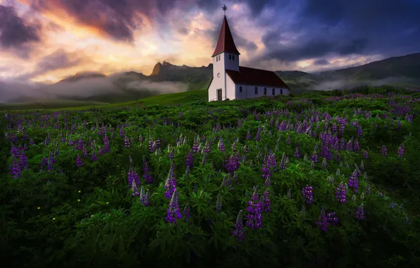 Картинка природа, Iceland, Church of Vik