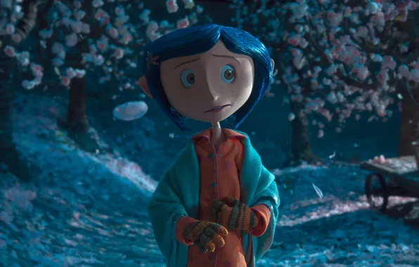 Ночь, мультфильм, сад, девочка, страшная сказка, Coraline, Коралина, Коралайн