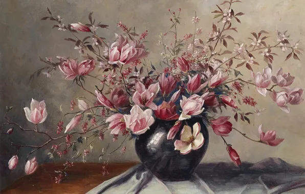 Картинка картина, натюрморт, живопись, весенние цветы, Camilla Gobl-Wahl, Цветущие магнолии
