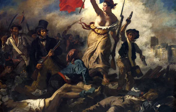 Картинка небо, люди, картина, Свобода, революция, Eugène Delacroix, Liberty leading the People