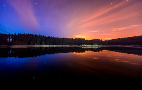 Картинка forest, nature, sunset, lake, evening, reflection