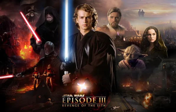 Картинка Star Wars, Звездные войны, Darth Vader, Йода, световой меч, клоны, clones, lightsaber