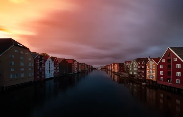 Город, night, Trondheim