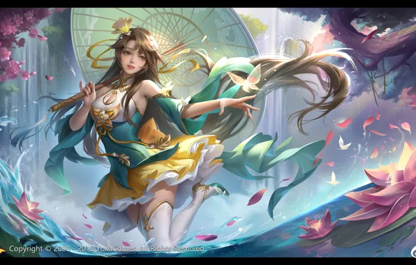 Вода, девушка, природа, игра, аниме, лотосы, Xiao Qiao, Yokoyama Mitsuteru Sangokushi