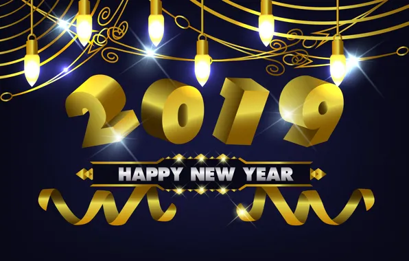 Золото, Новый Год, цифры, golden, черный фон, black, background, New Year