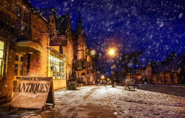 Картинка снег, ночь, город, улица