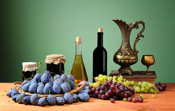 Картинка виноград, фрукты, натюрморт, сливы, варенье