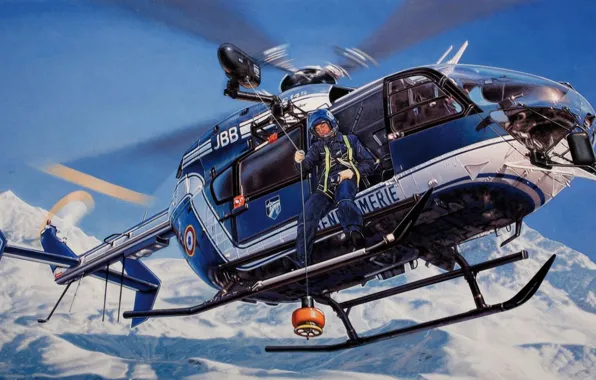 Картинка art, painting, aviation, Eurocopter EC145