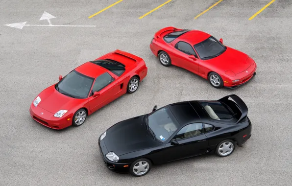 Red, Black, Toyota Supra, Mazda RX-7, Honda NSX