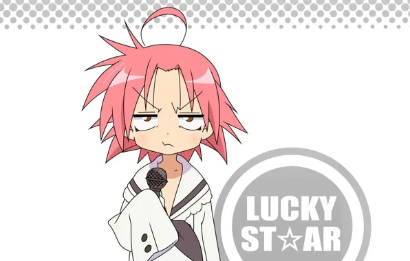 Микрофон, школьница, красные волосы, Lucky Star, Счастливая звезда, обидки, чубчик кучерявый, Akira Kogami