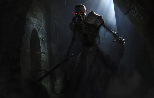 Ночь, меч, арт, скелет, The Elder Scrolls Legends