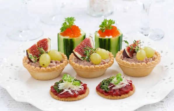 Мини, виноград, соус, икра, огурцы, инжир, закуски, паштет