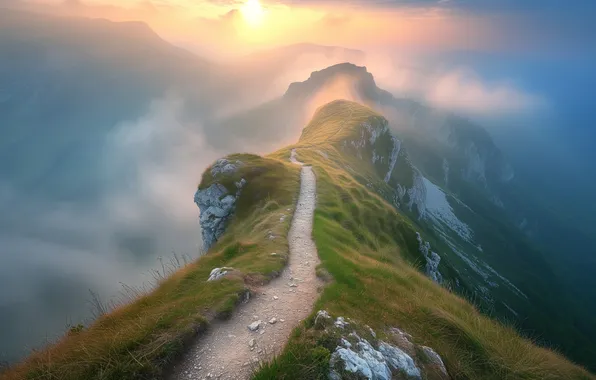 Mountains, trail, cliff