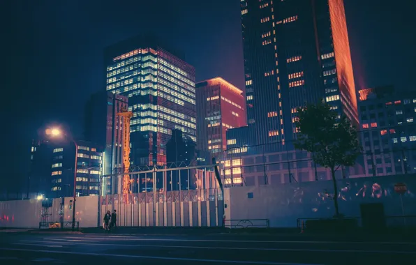 Дорога, Ночь, Город, Люди, Свет, Токио, Фонари, Tokyo