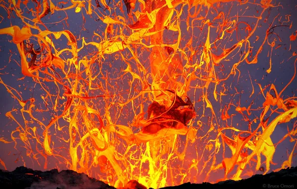 Картинка брызги, природа, вулкан, извержение, лава