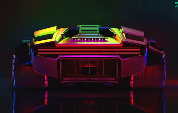 Авто, Lamborghini, Неон, Машина, Car, Art, Neon, Countach