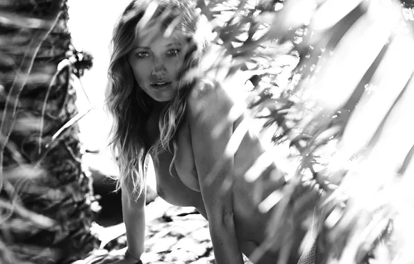 Black&white, girl, monochrome, model, topless, hair, look